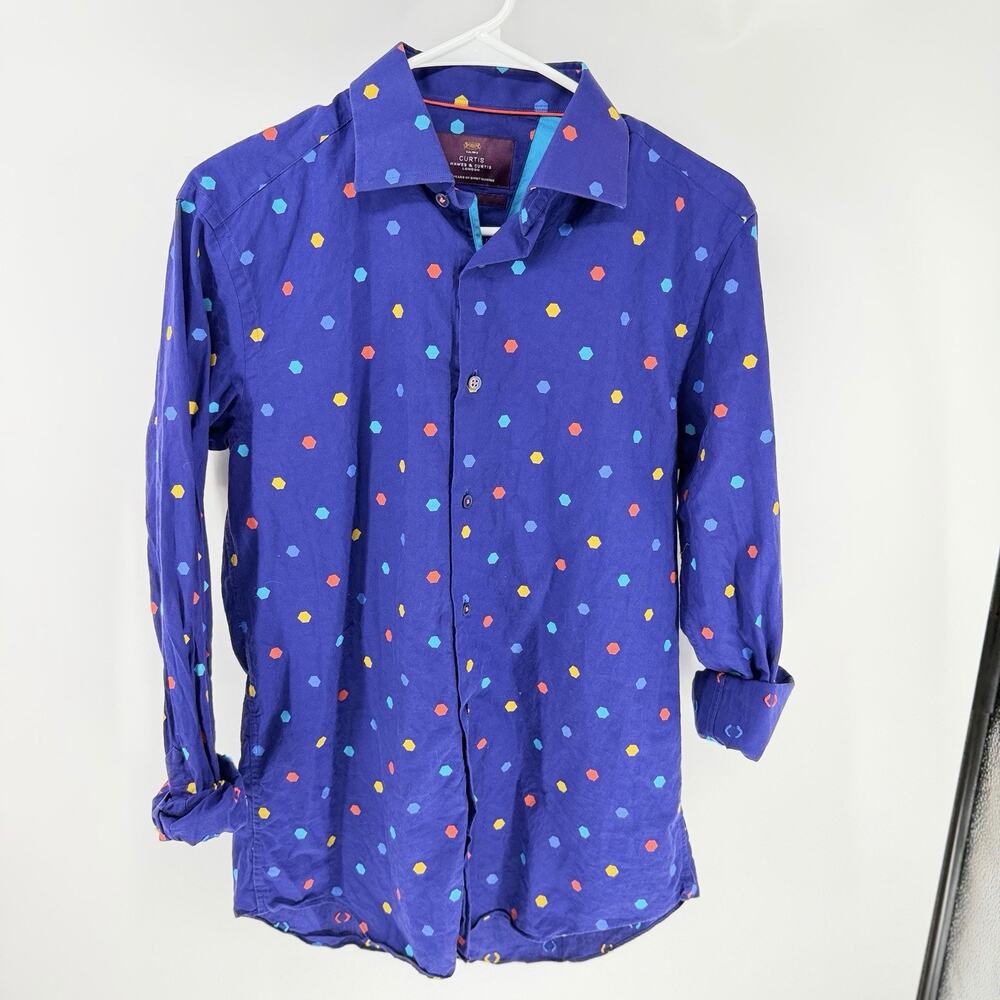 Hawes‎ & Curtis Men's Shirt Sz S Navy Polka Dot Piccadilly London 100% Cotton